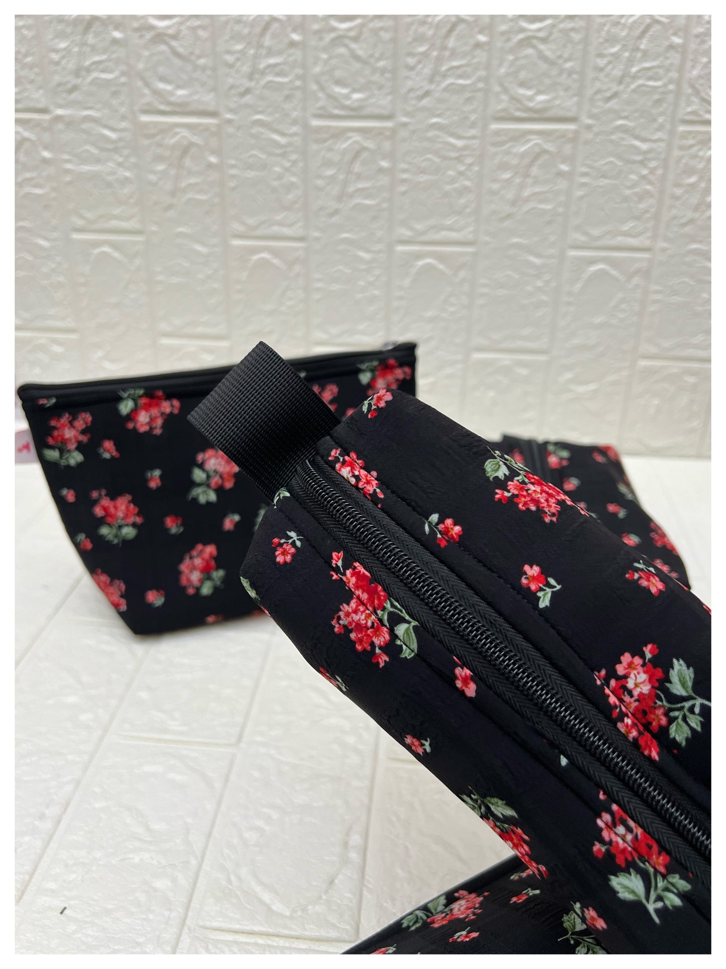 BLACK REDBUD FLORAL POUCHES