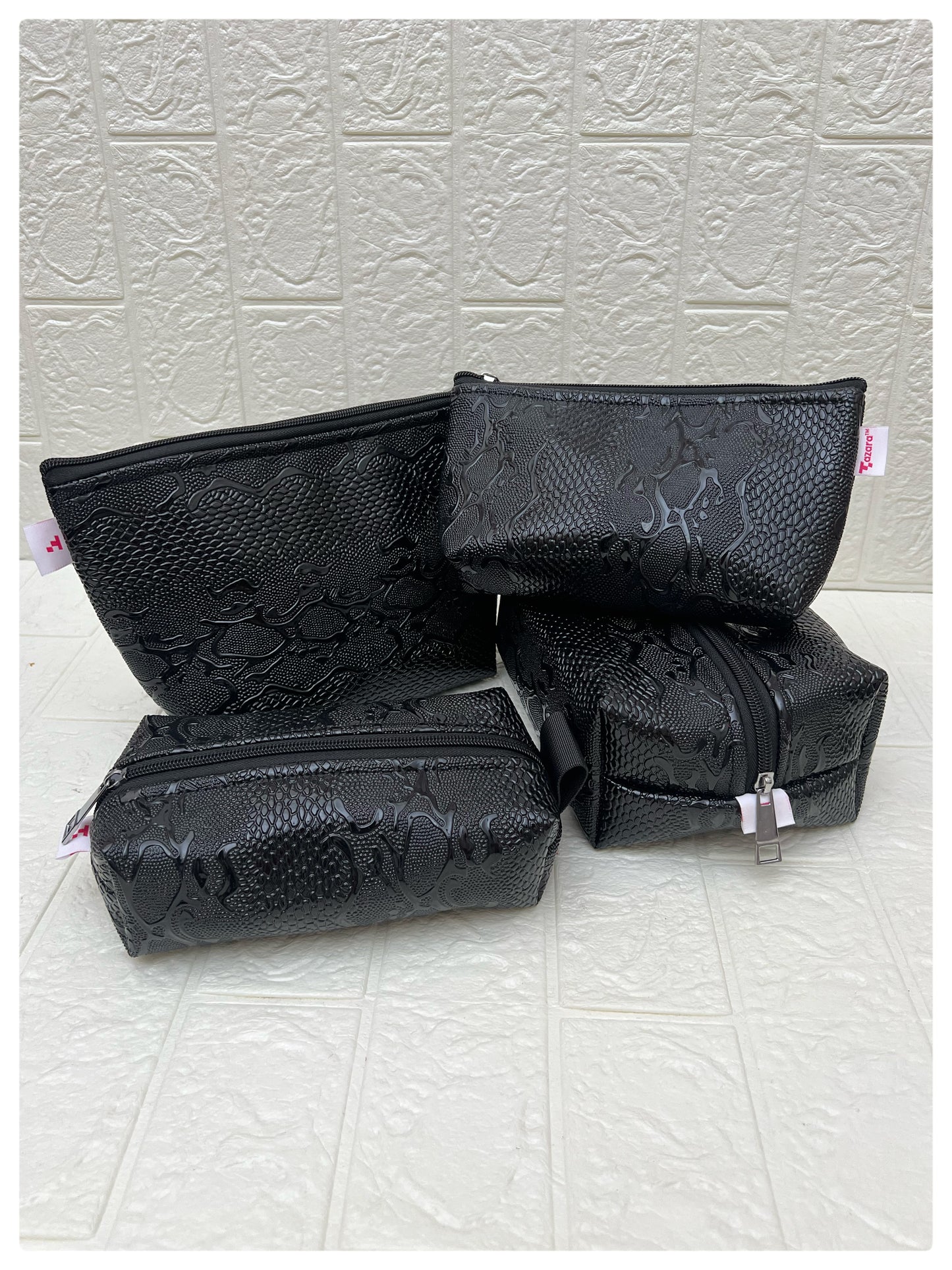 BLACK SNAKE-SKIN FAUX LEATHER POUCHES