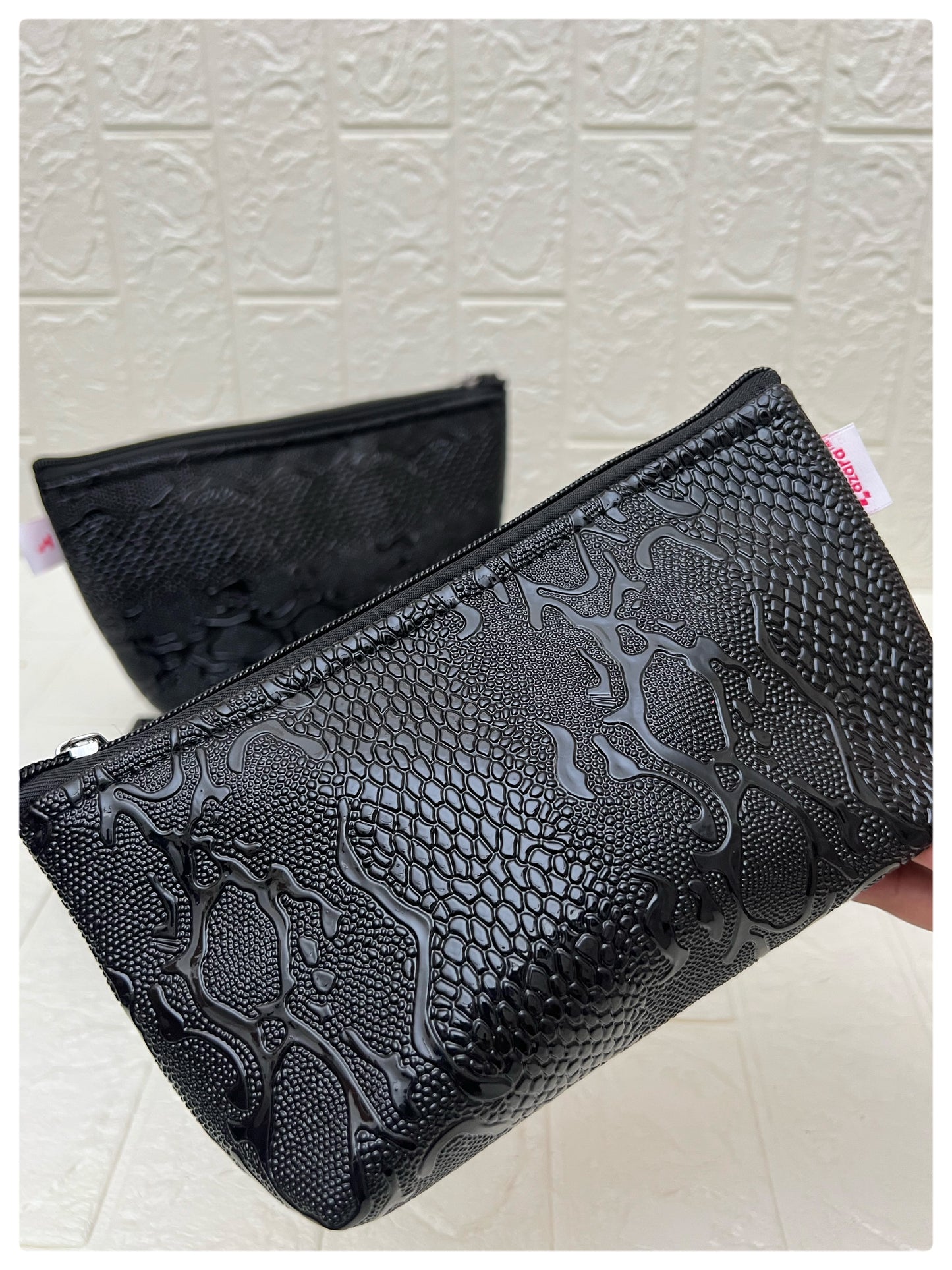 BLACK SNAKE-SKIN FAUX LEATHER POUCHES