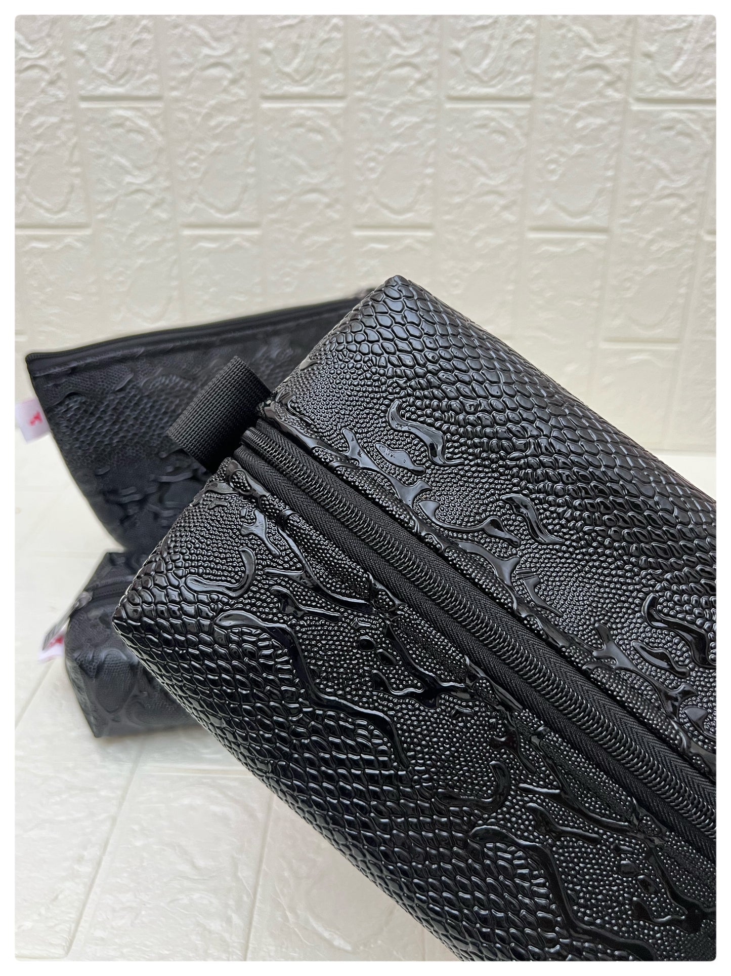 BLACK SNAKE-SKIN FAUX LEATHER POUCHES