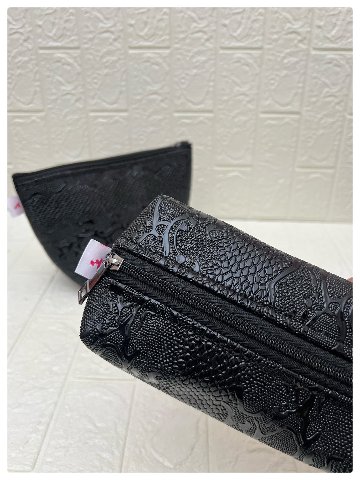 BLACK SNAKE-SKIN FAUX LEATHER POUCHES