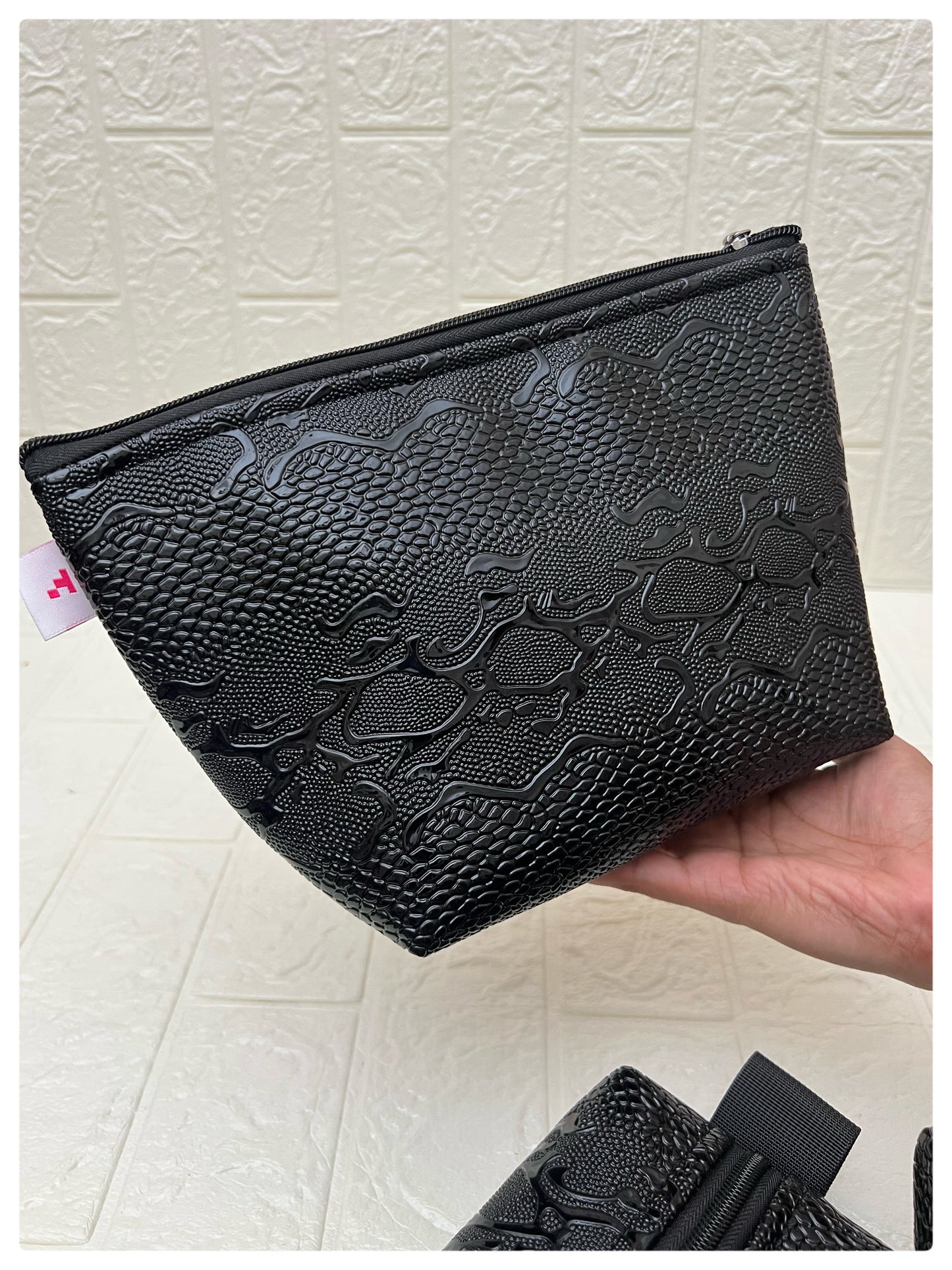 BLACK SNAKE-SKIN FAUX LEATHER POUCHES