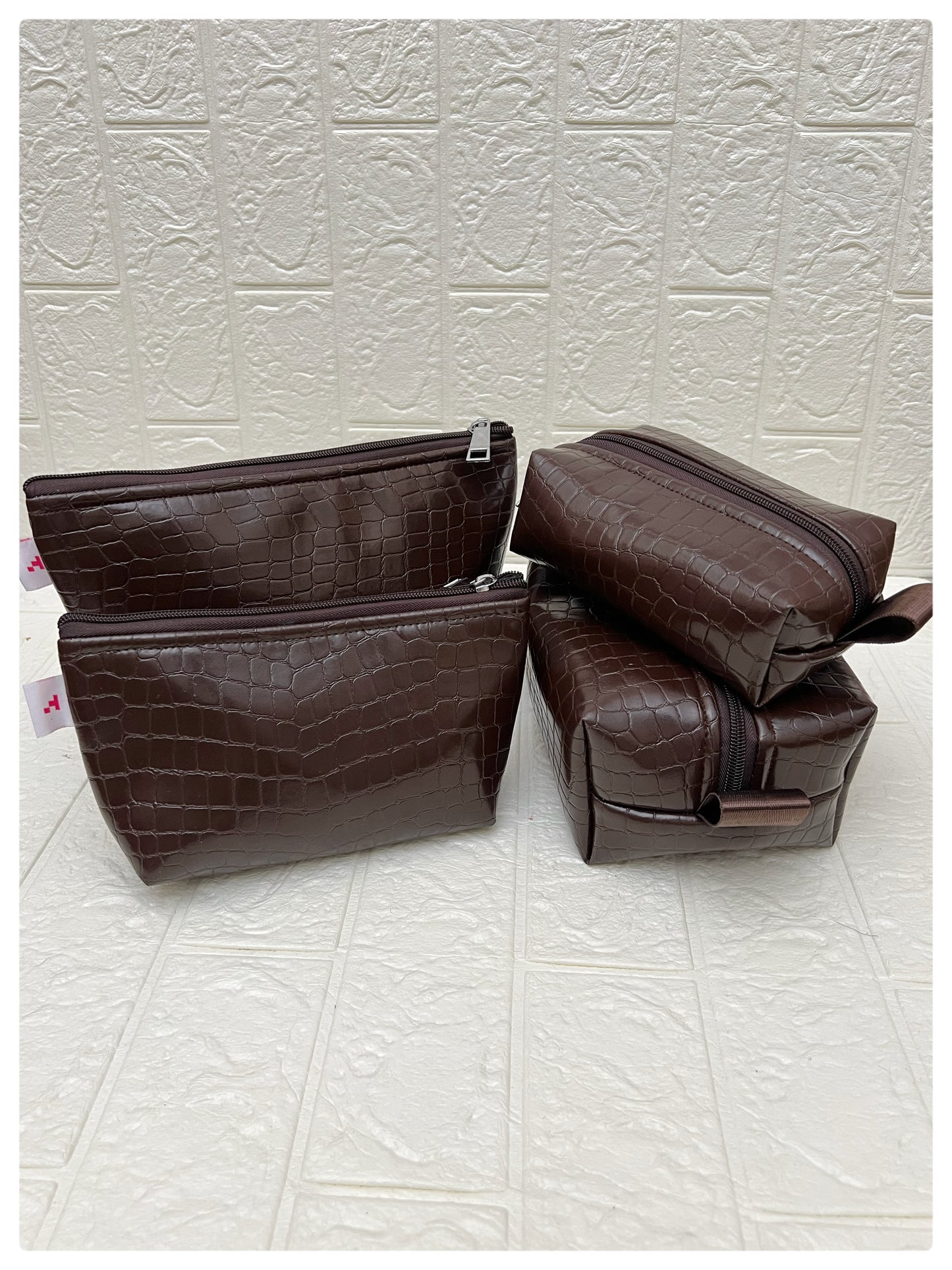 BROWN CROCODILE FAUX LEATHER POUCHES
