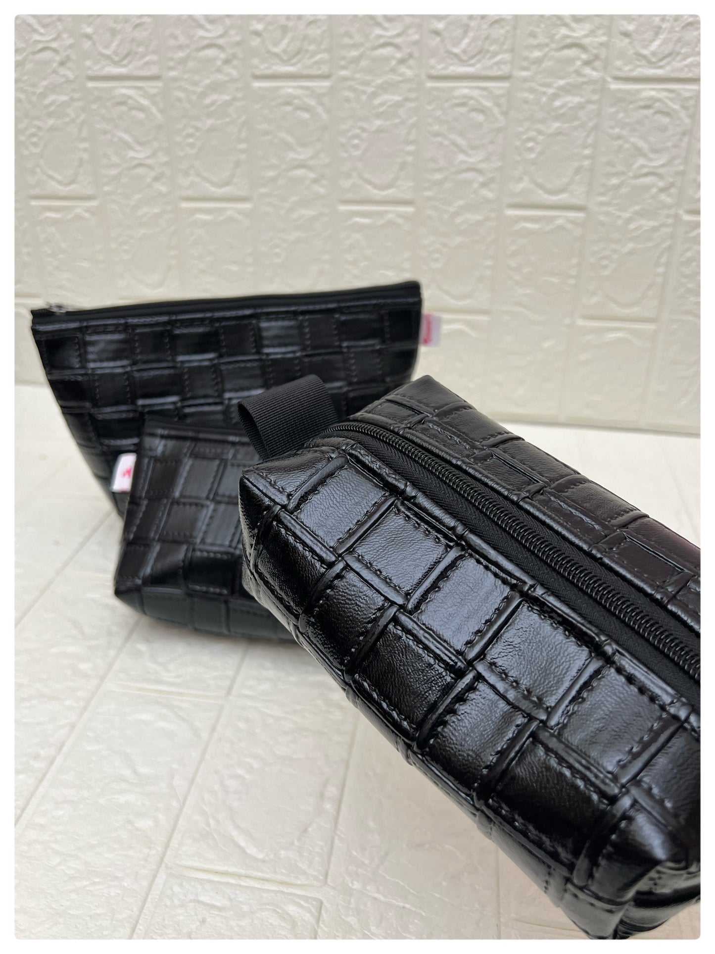 BOXY FAUX LEATHER POUCHES