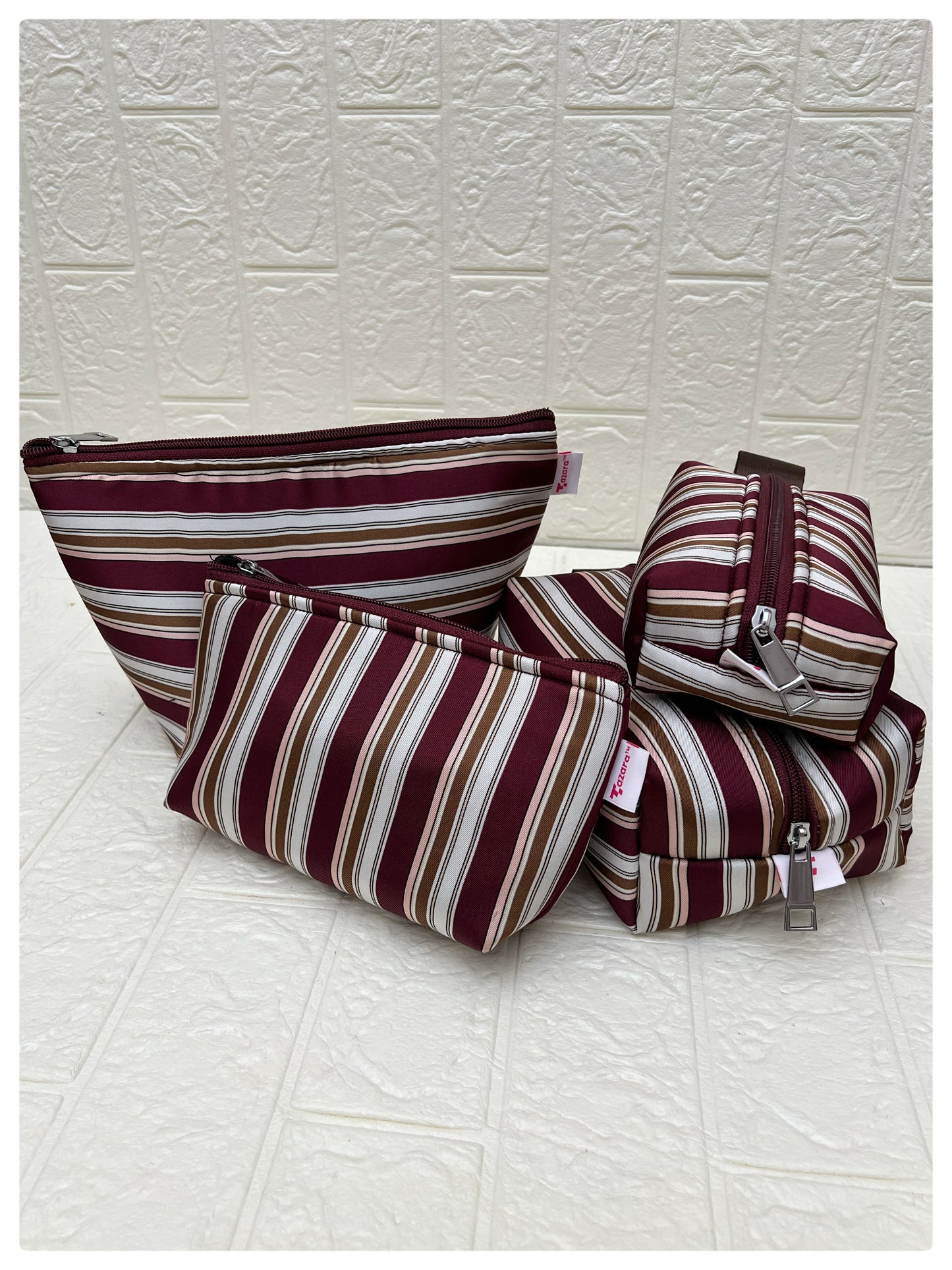 MAROON STRIPE POUCHES