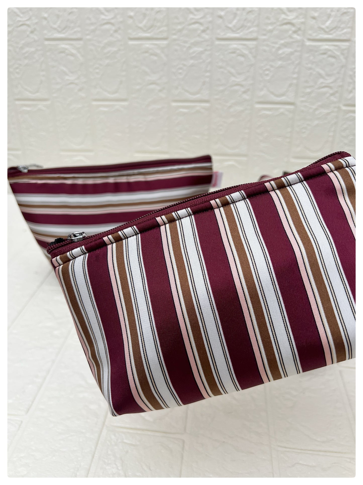 MAROON STRIPE POUCHES