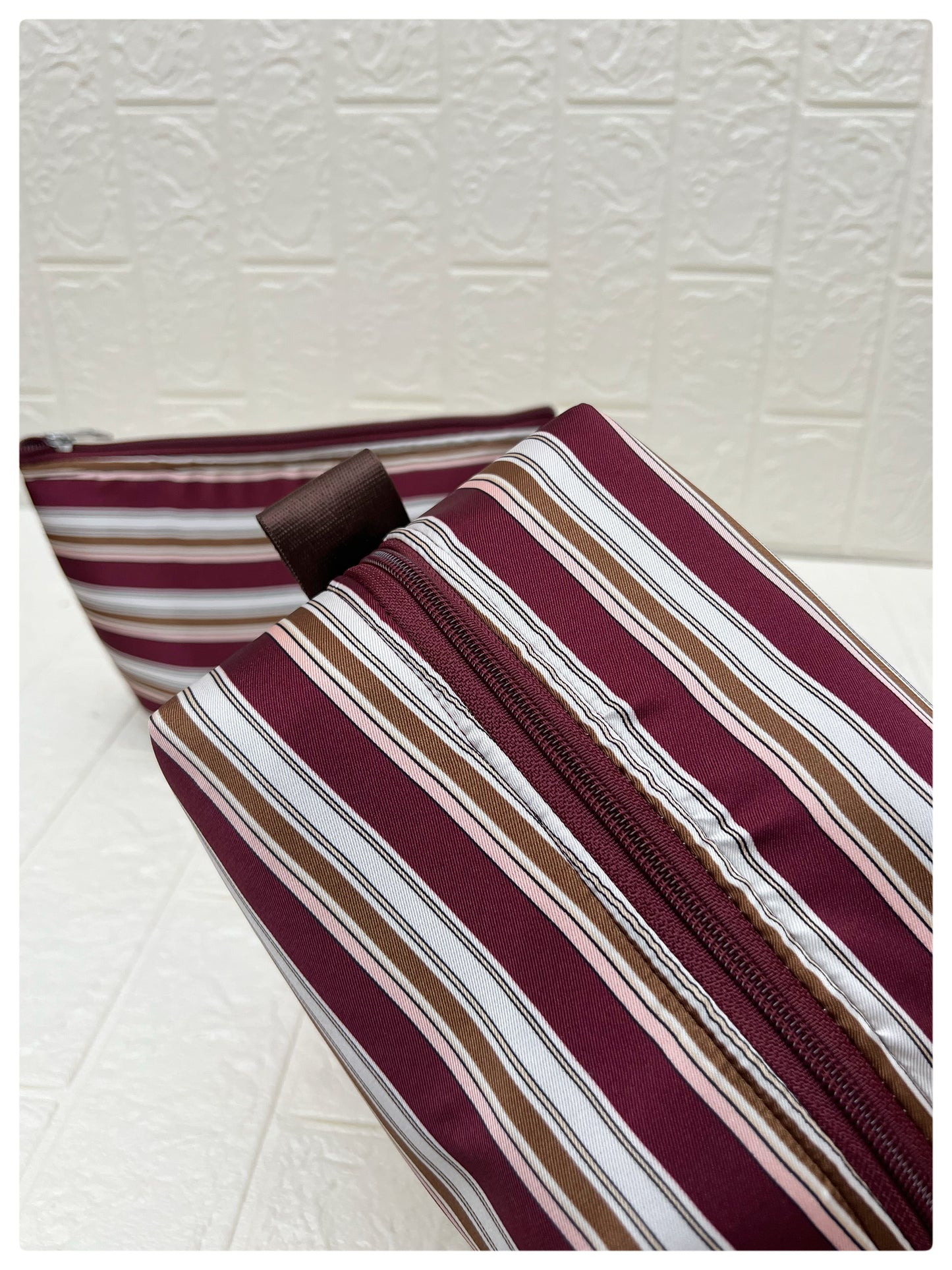 MAROON STRIPE POUCHES