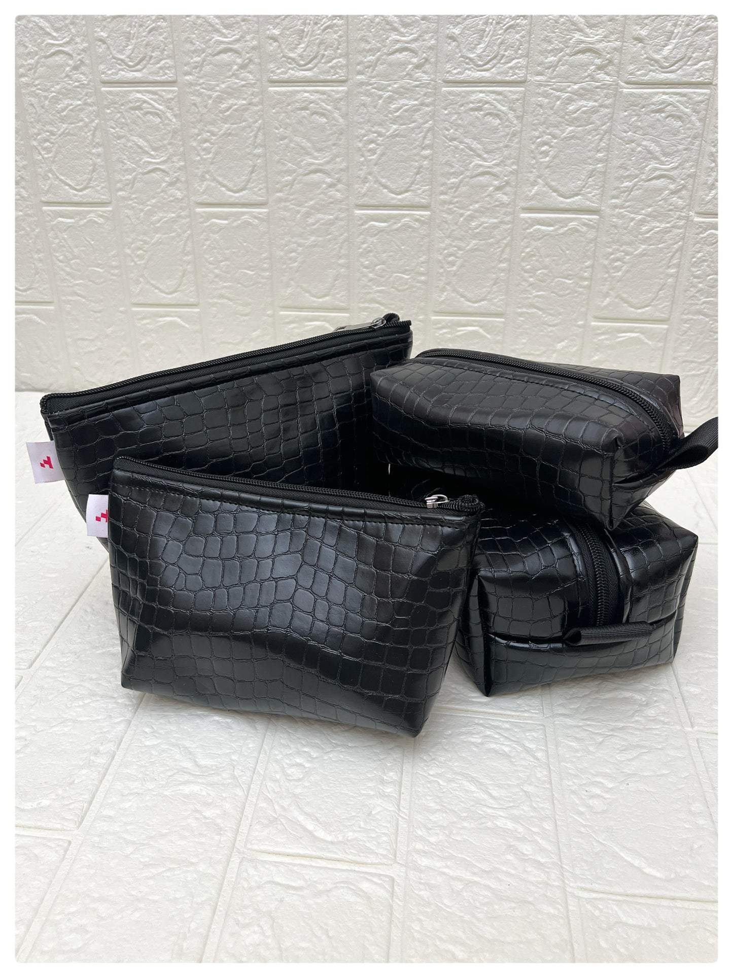 BLACK CROCODILE FAUX LEATHER POUCHES