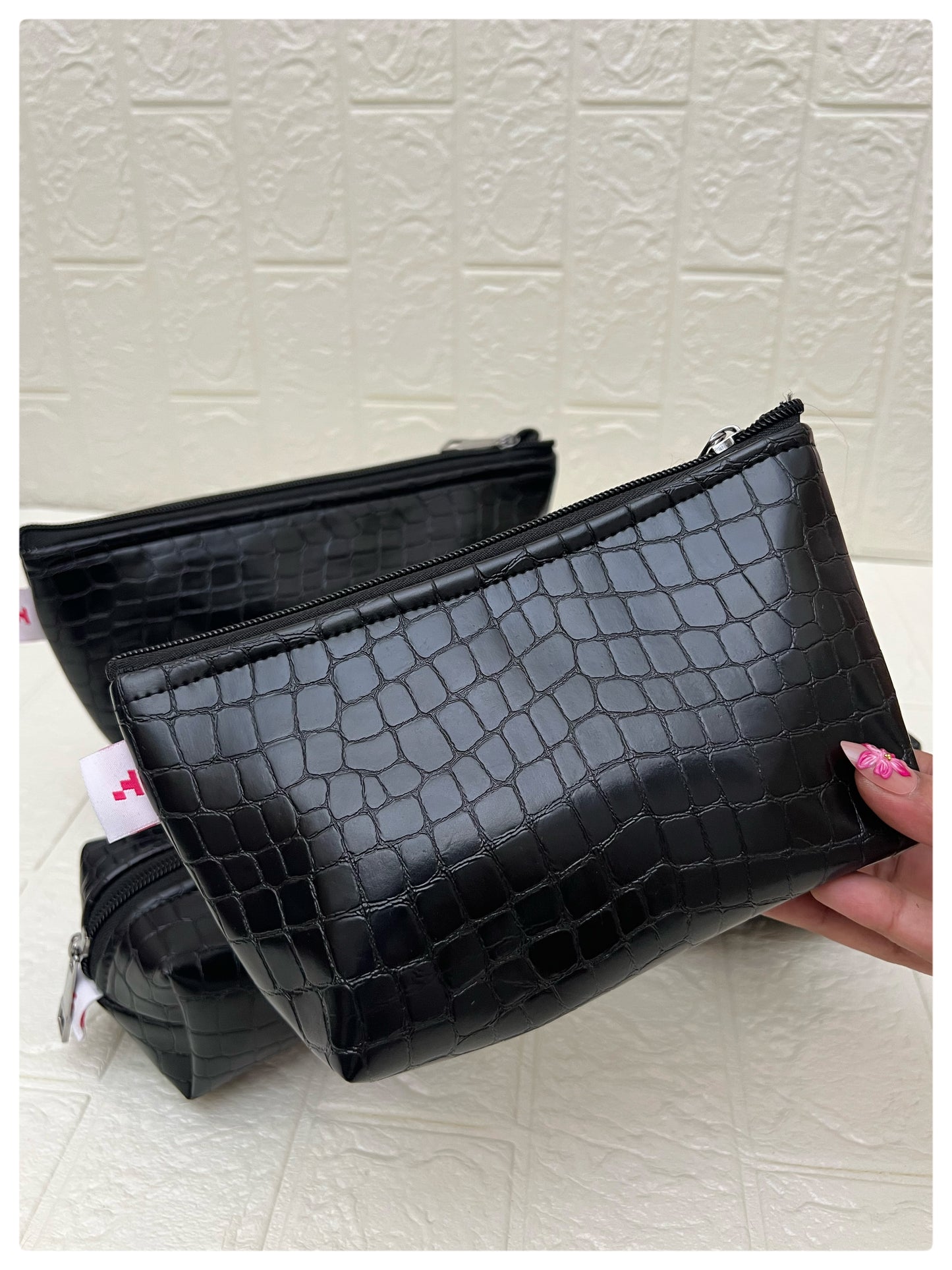 BLACK CROCODILE FAUX LEATHER POUCHES