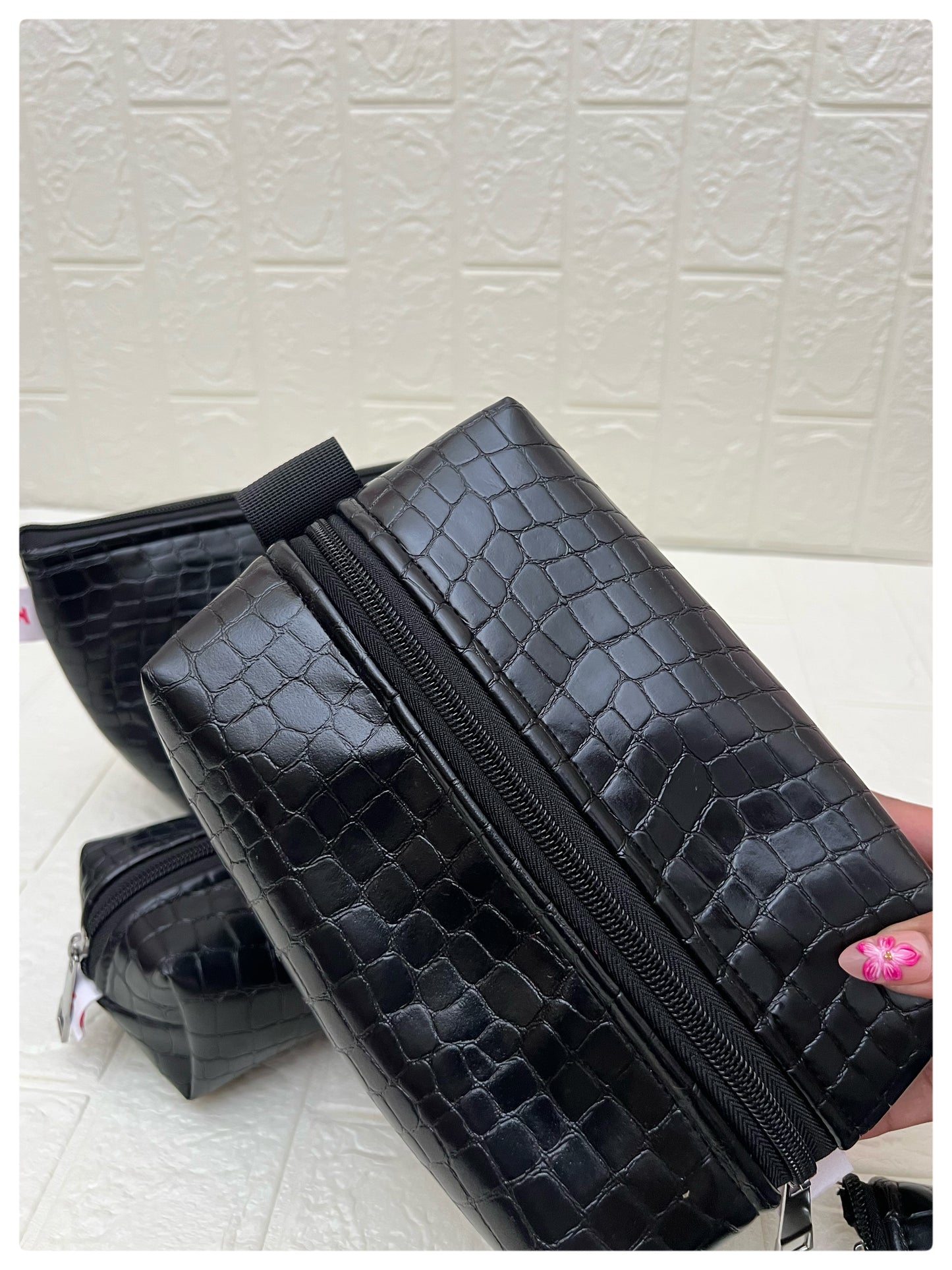 BLACK CROCODILE FAUX LEATHER POUCHES
