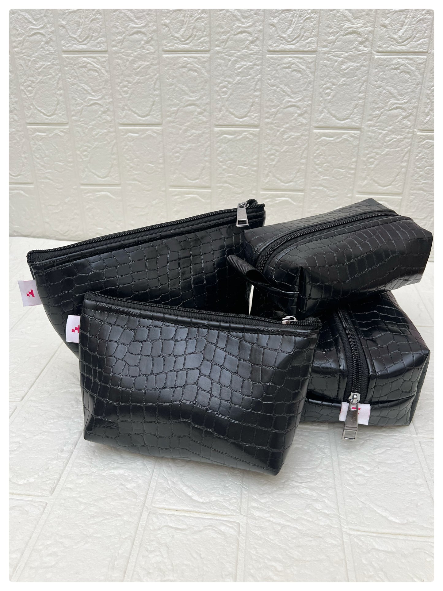 BLACK CROCODILE FAUX LEATHER POUCHES