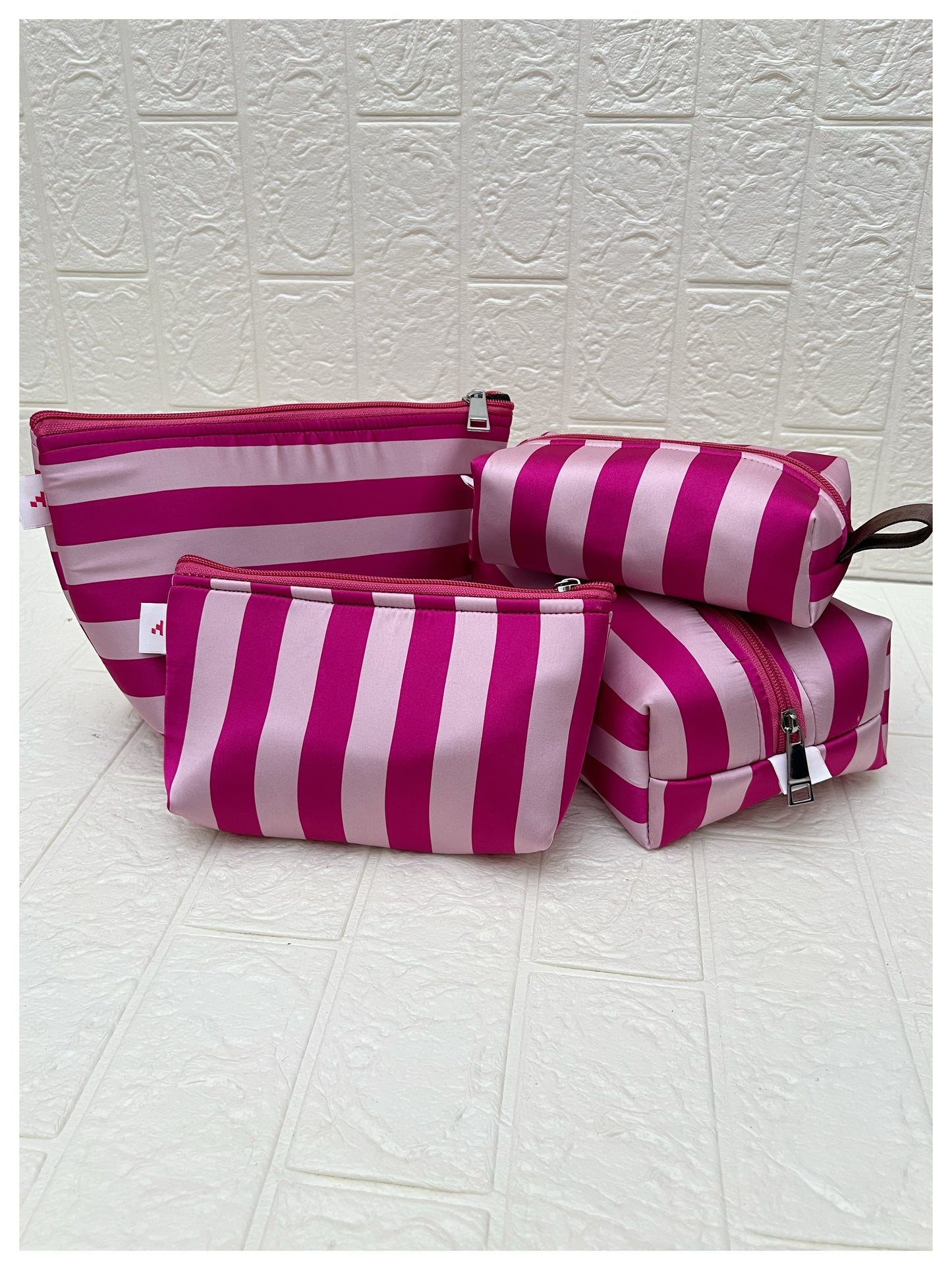 DARK PINK STRIPE POUCHES