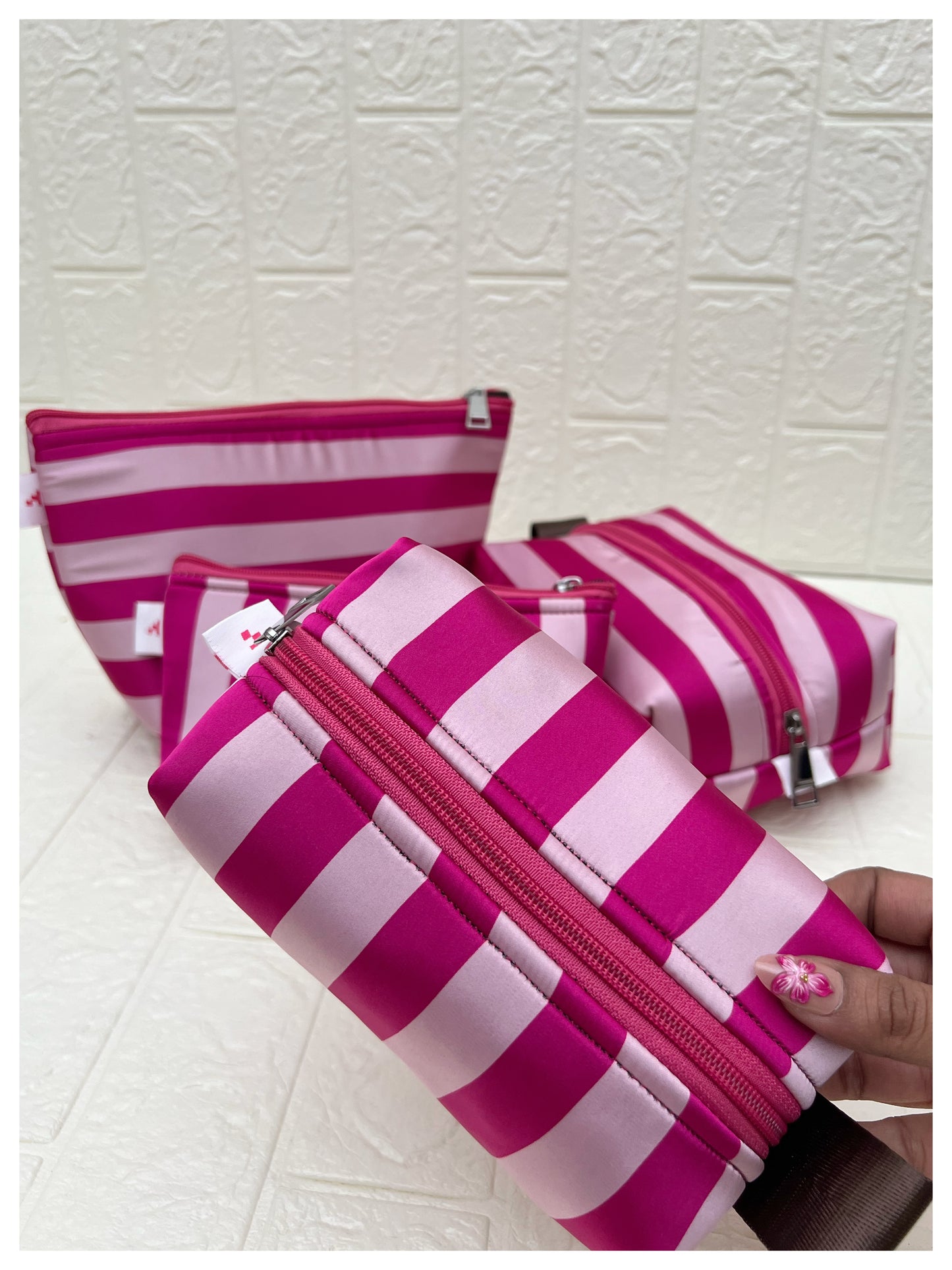 DARK PINK STRIPE POUCHES
