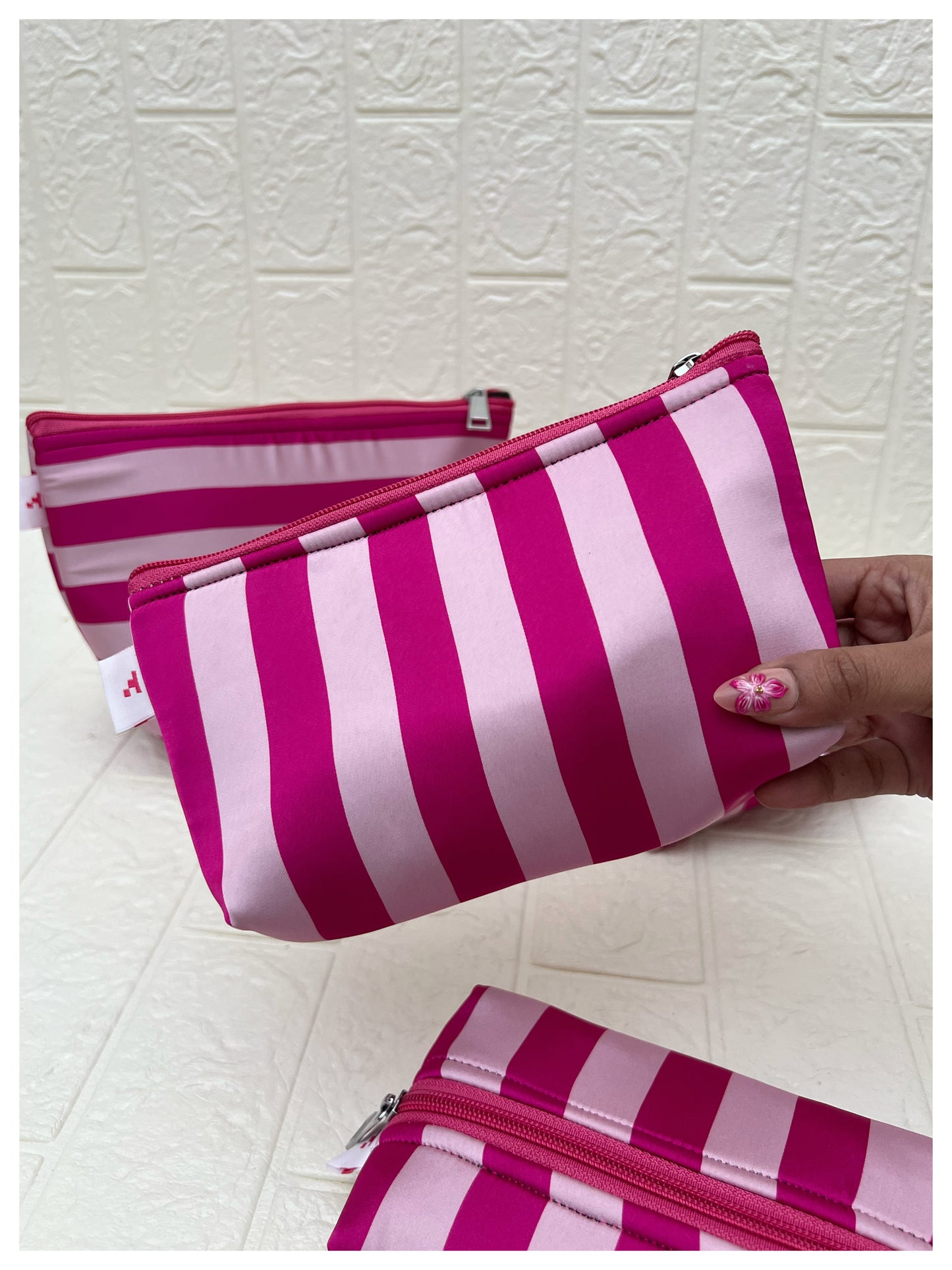 DARK PINK STRIPE POUCHES