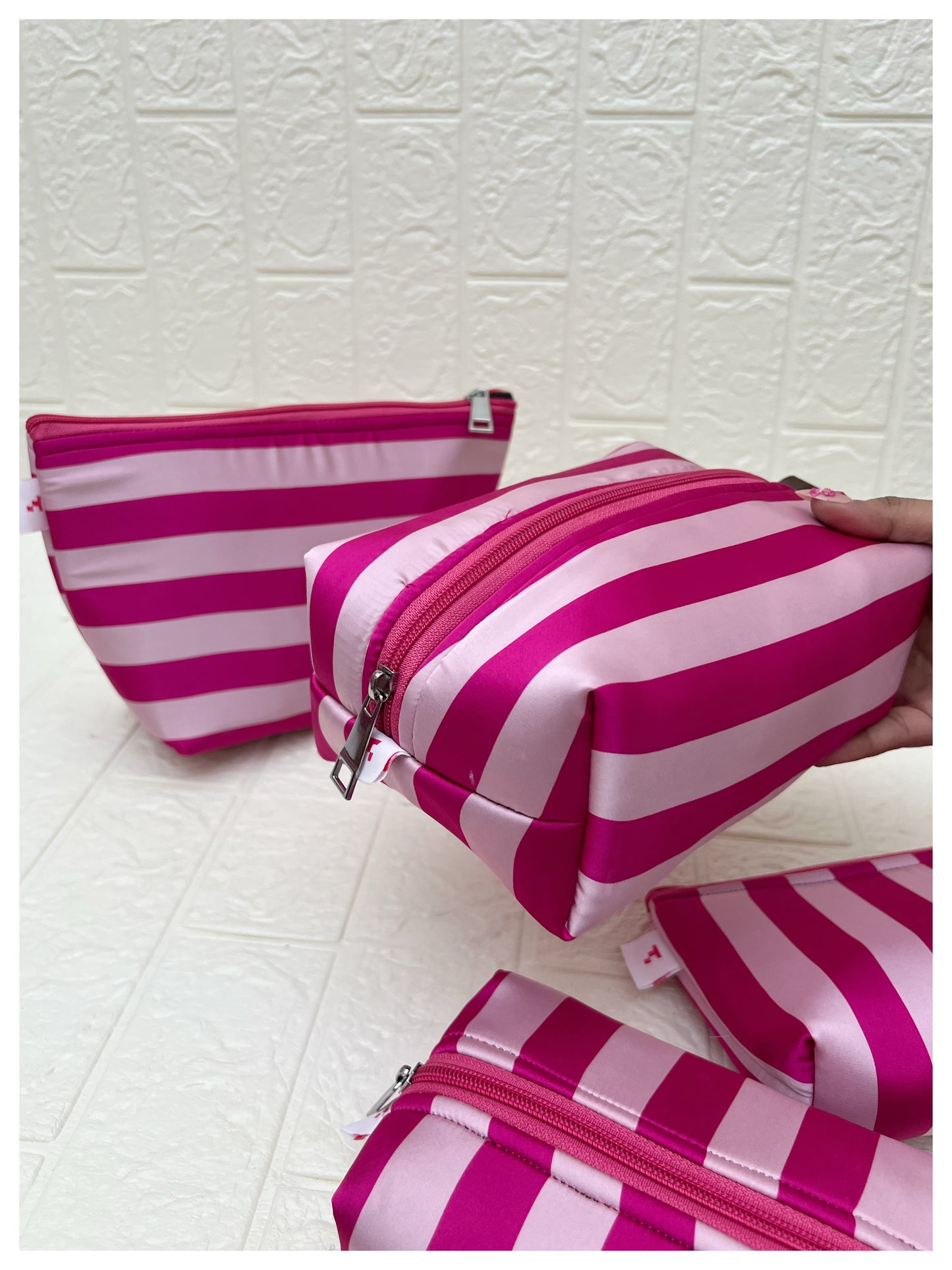 DARK PINK STRIPE POUCHES