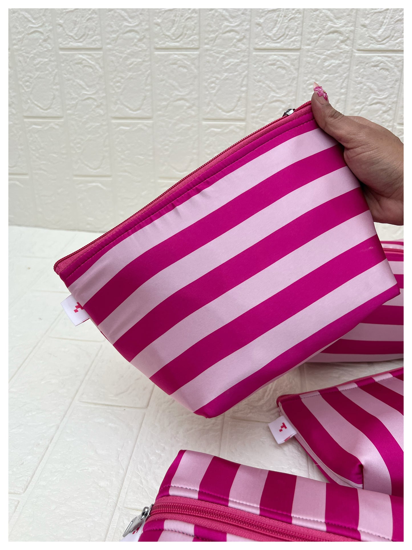 DARK PINK STRIPE POUCHES