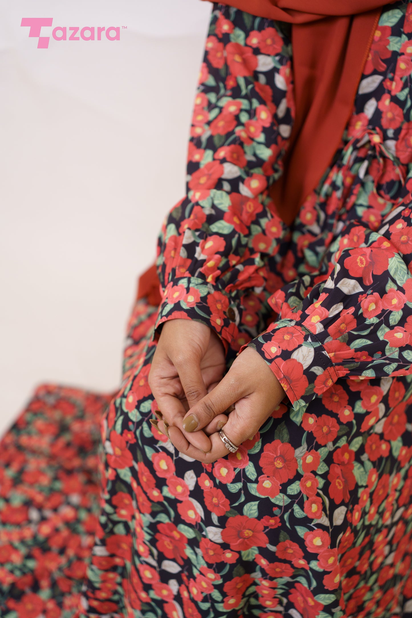 Red Black Floral Long Gown
