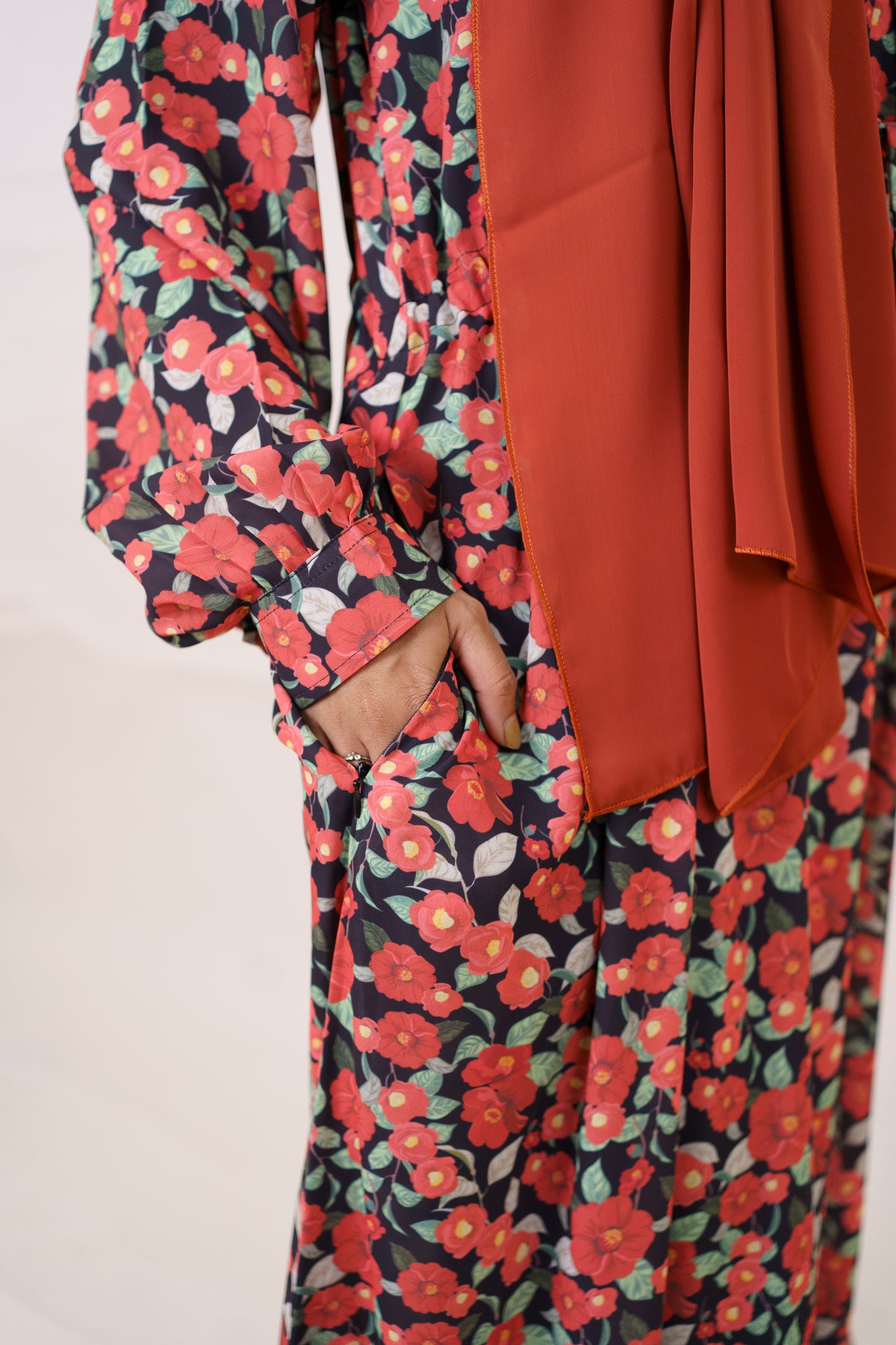 Red Black Floral Long Gown